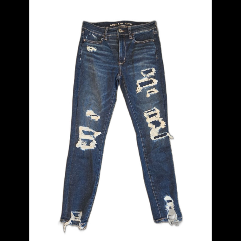 American Eagle Outfitters Women's Ripped Hi Rise Skinny Jegging Crop– Dark Blue
